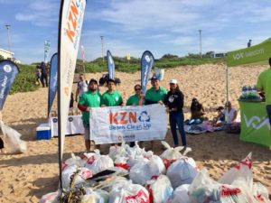 Staff from TetraPak who joined in the beach clean up, pictured with Presha from KZN Beach Clean Up.