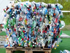 Bale of plastics ready for recycling