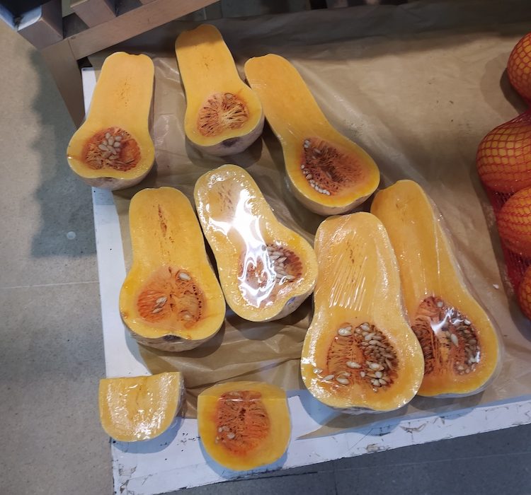 butternut squash wrapped in plastic