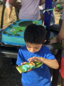 boy with turtle cake
