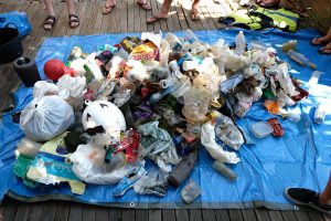 Plastic waste collected from river in Sevilla, Spain